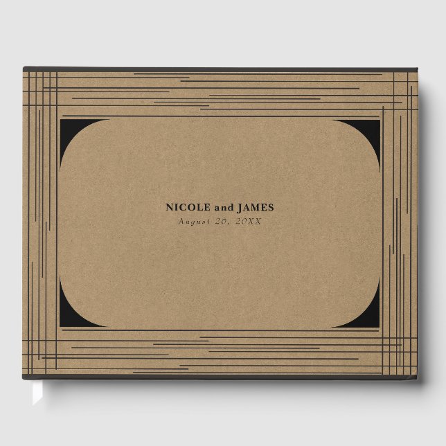 Livre D'or Noir Kraft minima lignes modernes Mariage (Recto)
