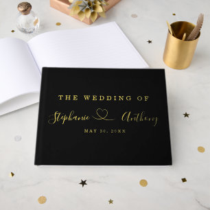 Livre D'or Noir minimaliste et or avec un Mariage de coeur