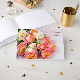 Livre D'or Nom et texte personnalisés Roses rose et blanc