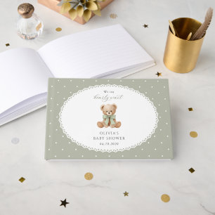 Livre D'or Nounours, Nœud, Points verts, Baby Shower