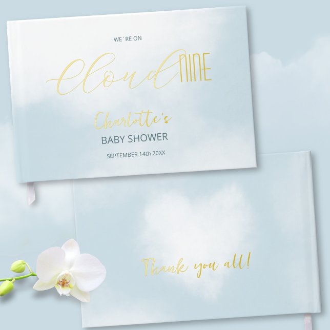 Livre D'or Nous sommes sur Cloud 9 Elegant Script Baby shower (We´re on Cloud 9 Elegant Script Blue Baby Shower Foil Guest Book ©Susanne Sachers - Sunny Mind 🌞)