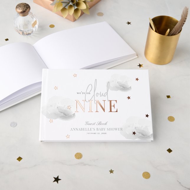 Livre D'or Nuage 9/neuf nuages gris Baby shower (Recto ouvert)