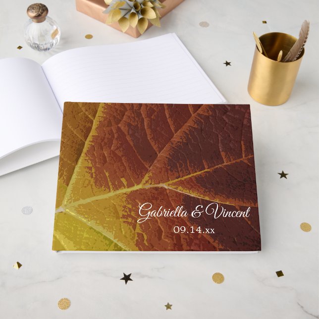 Livre D'or Nuances de Mariage feuille d'automne (Recto ouvert)