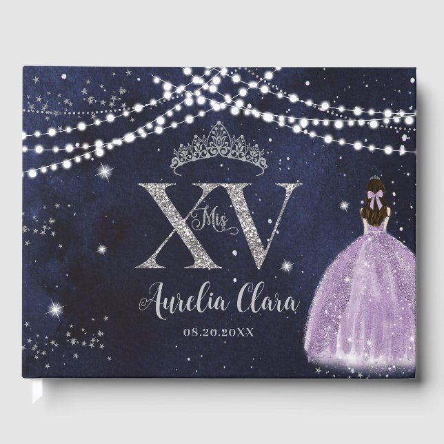 Livre D'or Nuit étoile violet Lilac Quinceañera Anniversaire (Recto)
