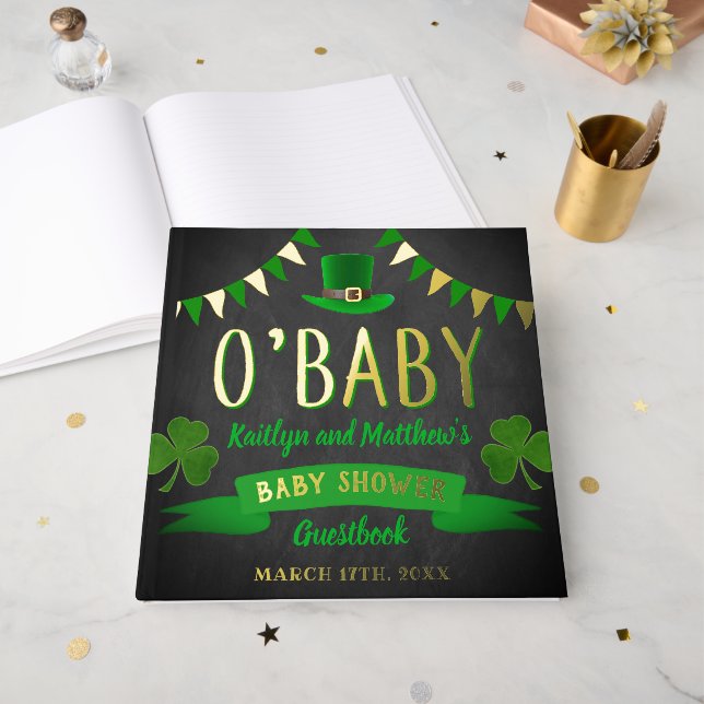 Livre D'or O'Baby St. Patrick's Day Baby shower Real (Recto ouvert)