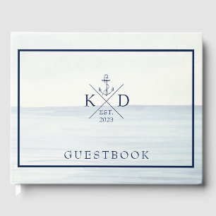 Livre D'or Océan Aquarelle Ancre nautique Mariage Monogramme