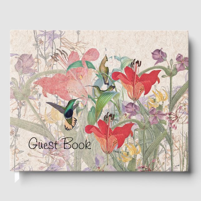 Livre d'or Oiseaux Colibri Fleurs de Lys Rouges (Recto)