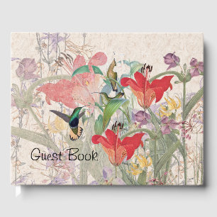 Livre d'or Oiseaux Colibris Fleurs de Lys Rouges