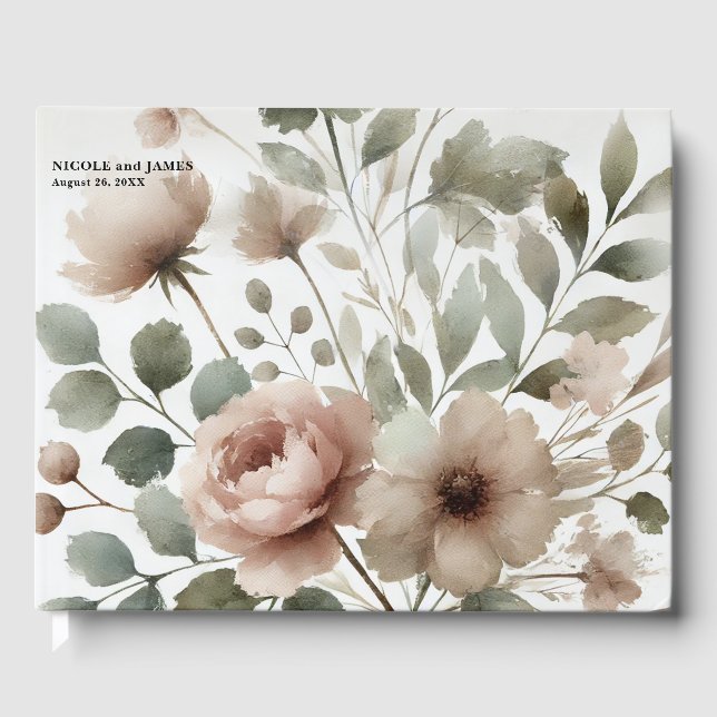 Livre D'or Olive et Mariage floral rose pâle (Recto)