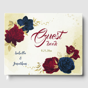 Livre D'or or floral rouge marine