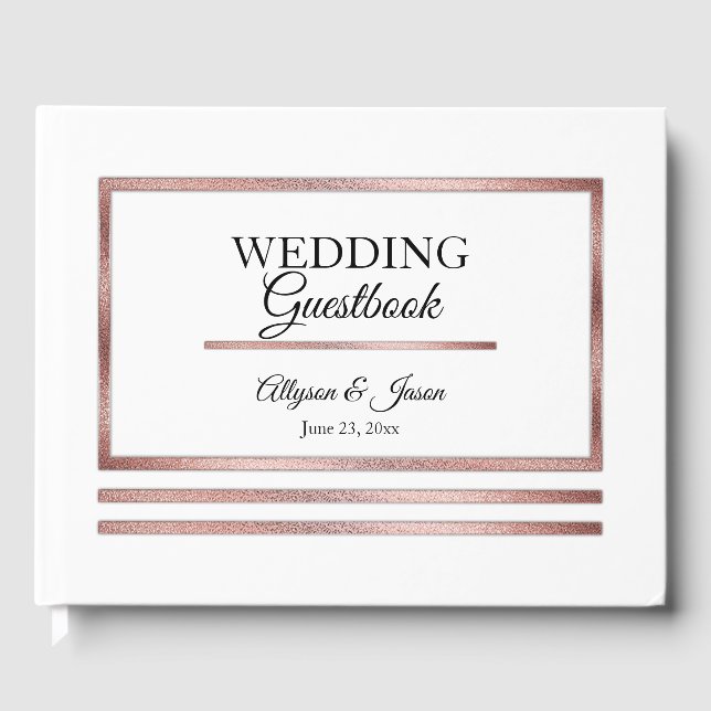 Livre D'or Or Rose | Blanc Moderne Simple Mariage élégant (Recto)