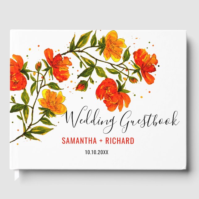 Livre D'or Orange Aquarelle Fleurs Jardin Mariage (Recto)