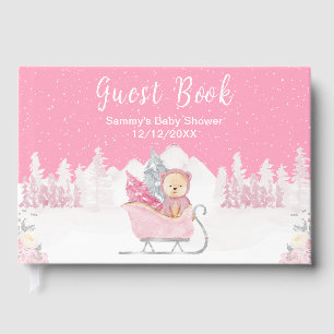 Livre D'or Ours d'hiver Baby Shower Rose Traîneau