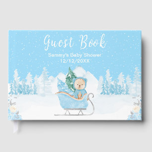 Livre D'or Ours d'hiver bleu traîneau Baby Shower