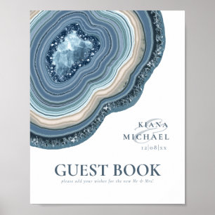 Livre d'or Paillettes Géode d'Agate Bleu Poussiére