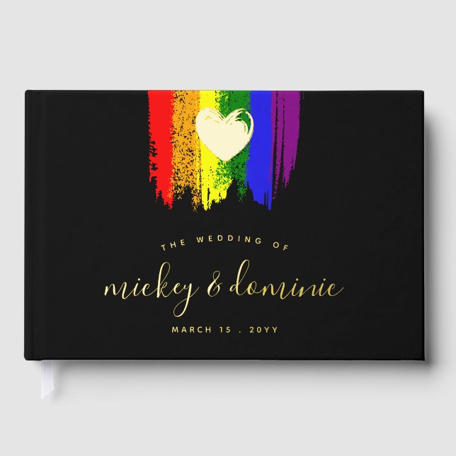 Livre D'or Paint Strokes Pride Drapeau & Gold Heart Mariage (Recto)