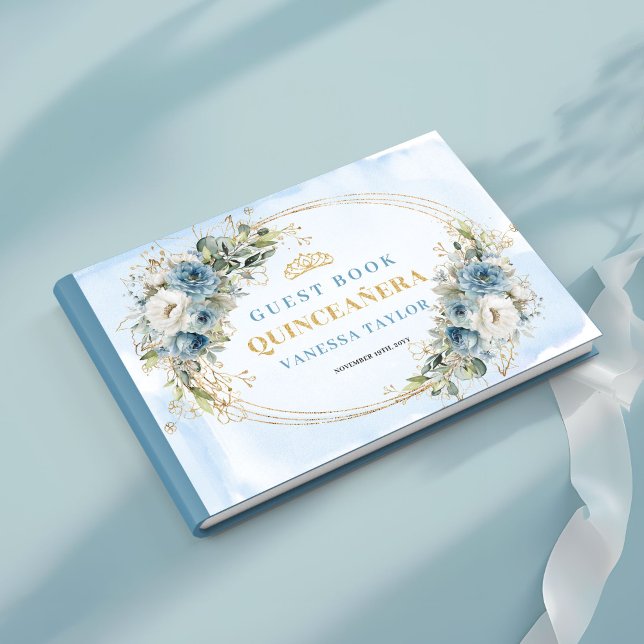 Livre D'or Pale Blue Gold Greenery Quinceañera Sign Book (Pale Blue Gold Greenery Quinceañera Sign Book)