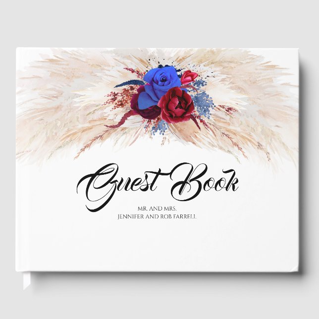 Livre D'or Pampas Grass Bourgogne Rouge et bleu marine Mariag (Recto)