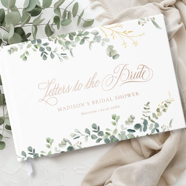 Livre D'or Papier à lettres Eucalyptus  pour Shower de Mariag (Personalized Eucalyptus Handwriting Script Bridal Shower Foil Guest Book)