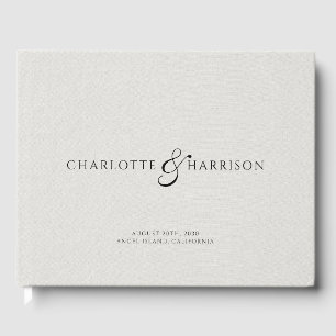 Livre D'or Papier Lin Faux Blanc Monogramme de Mariage