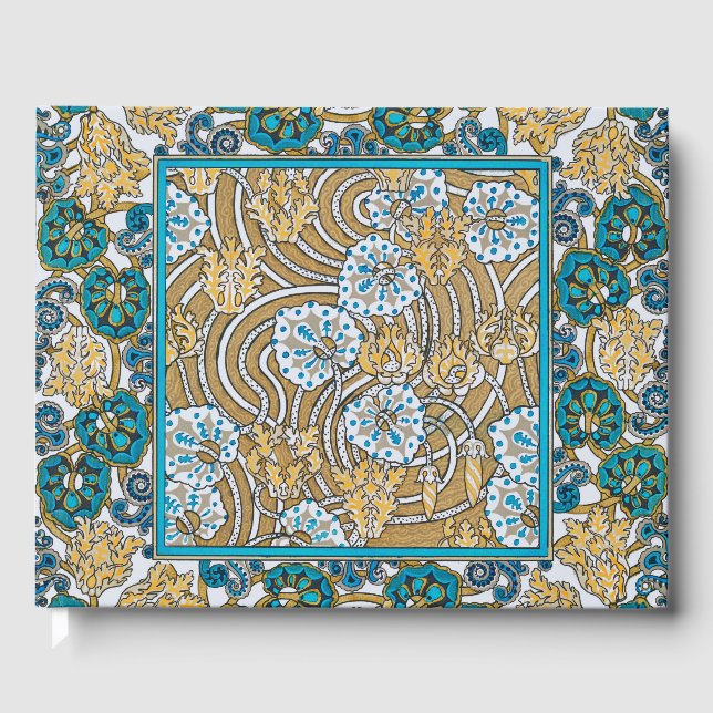 Livre D'or papier peint bleu art nouveau cyclamen (Recto)