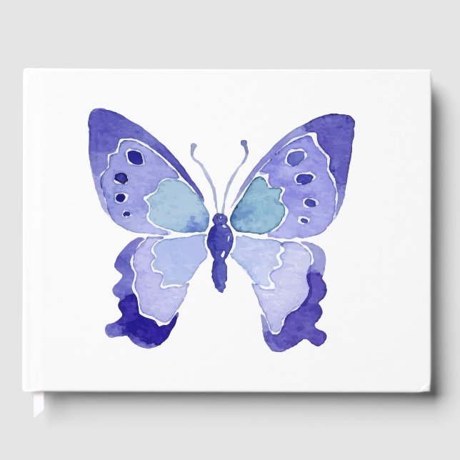 Livre D'or Papillon Aquarelle Papillons Mariage bleu marine (Recto)