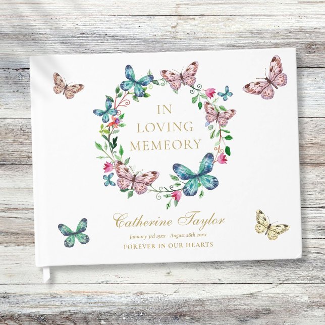 Livre D'or Papillons dans la mémoire d'amour funérailles comm (Butterflies In Loving Memory Memorial Funeral Guest Book)
