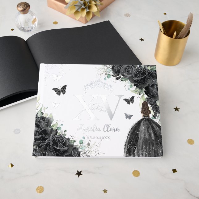 Livre D'or Papillons de la robe Rose noire Silver Quinceañera (Recto ouvert)