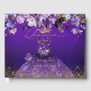 Livre D'or Papillons de Quinceanera PixDezines, violet foncé
