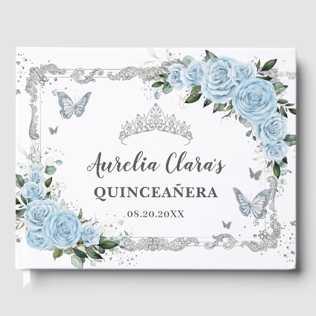 Livre D'or Papillons Floraux bleu ciel clair Quinceañera (Recto)
