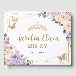 Livre D'or Papillons floraux Lilac violet rousse QUINCEAÑERA