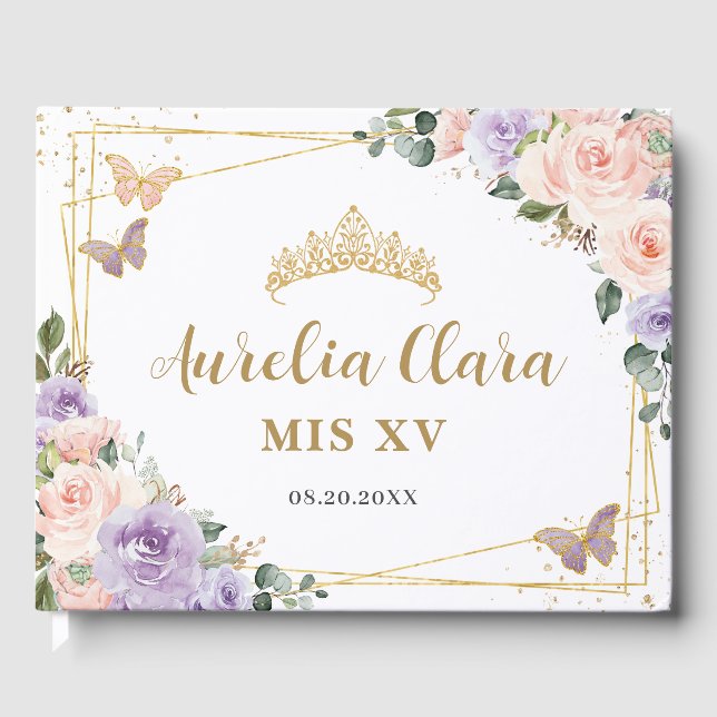Livre D'or Papillons floraux Lilac violet rousse QUINCEAÑERA (Recto)
