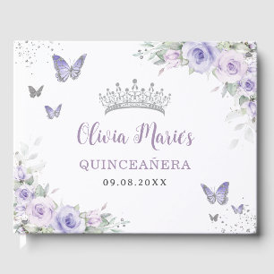 Livre D'or Papillons floraux pourpres de lavande Quinceañera