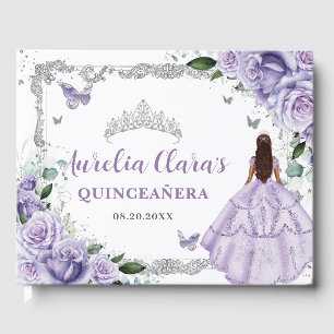 Livre D'or Papillons floraux pourpres Lilac Roses Quinceañera