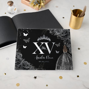 Livre D'or Papillons floraux Rose noirs Silver Quinceañera