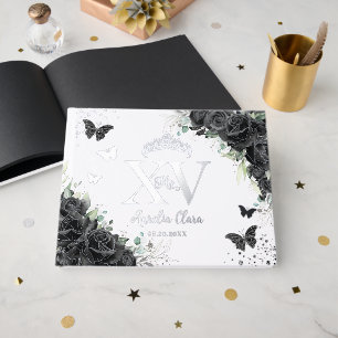 Livre D'or Papillons floraux Rose noirs Silver Quinceañera