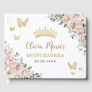 Livre D'or Papillons Floraux Roses Bleues Or Quinceañera