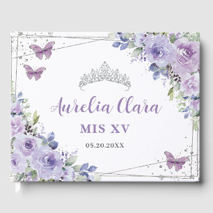Livre D'or Papillons floraux violets Lilac Silver QUINCEAÑERA