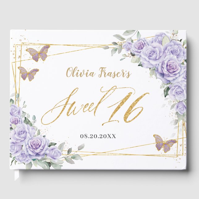Livre D'or Papillons floraux violets Lilac Sweet sixteen d'or (Recto)