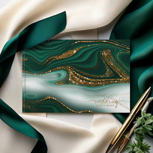 Livre D'or Parties scintillant Abstraite Strata Mariage Green (Créateur téléchargé)