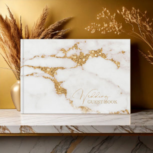 Livre D'or Parties scintillant en marbre moderne Mariage Gold