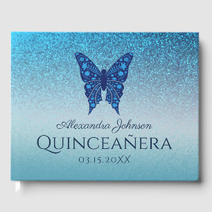 Livre D'or Parties scintillant étincelante Bleu papillon flor