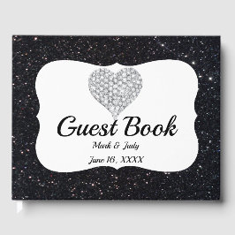 Livre D'or Parties scintillant noire Diamond Heart Guestbook