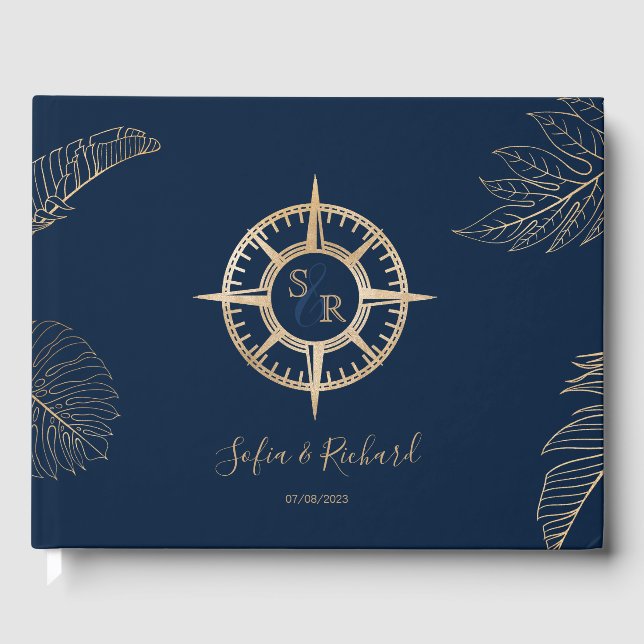 Livre D'or Passeport Destination Mariage Palm Compass Monogra (Recto)