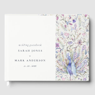 Livre D'or Pastel Classy Aquarelle Florale Peacock Mariage