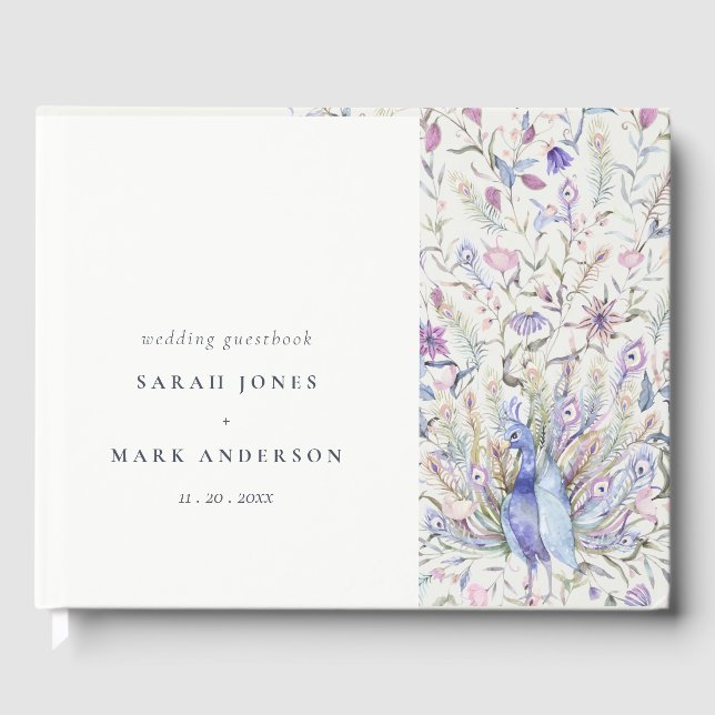 Livre D'or Pastel Classy Aquarelle Florale Peacock Mariage (Recto)