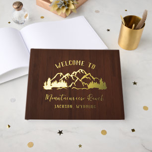 Livre D'or Paysage de montagne en bois brun foncé rustique