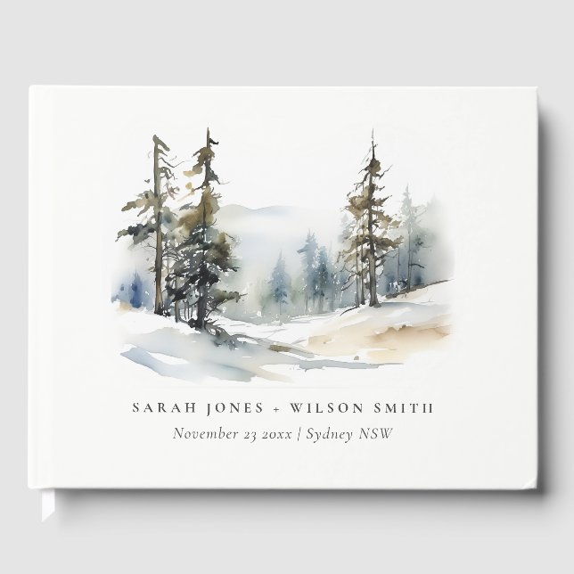 Livre D'or Paysage des neiges d'hiver Mariage d'aquarelle (Recto)