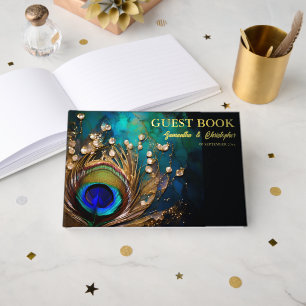 Livre D'or Peacock plumes 3D Art nouveau mariage modifiable