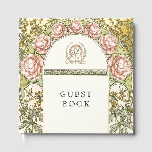 Livre D'or Peonies Gold Wedding Art Nouveau (Recto)